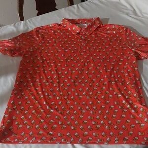 Ppolaflan  Mens  Pink Patterned PoloShirt.Beer Cups .Size Xl .